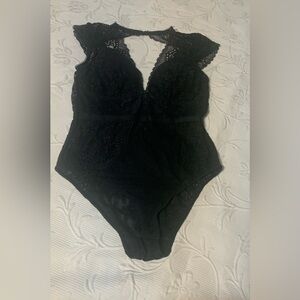 Elegant Black Lace Bodysuit Size Large